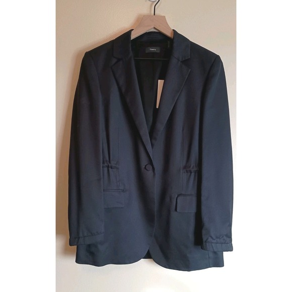 Theory Liquid Twill Drape Jacket Navy Size 4 NWT $475 Blazer Drawstring Waist - Picture 3 of 16